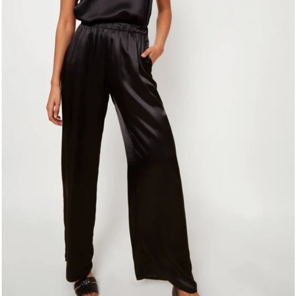 Nation LTD Riviera Pants Womens S Black Satin Mid-rise Wide Leg Palazzo Relaxed